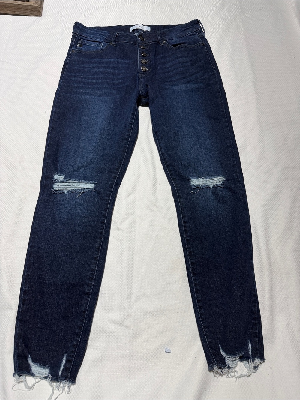 KanCan Dark Blue Distressed Button-Fly Skinny Jeans